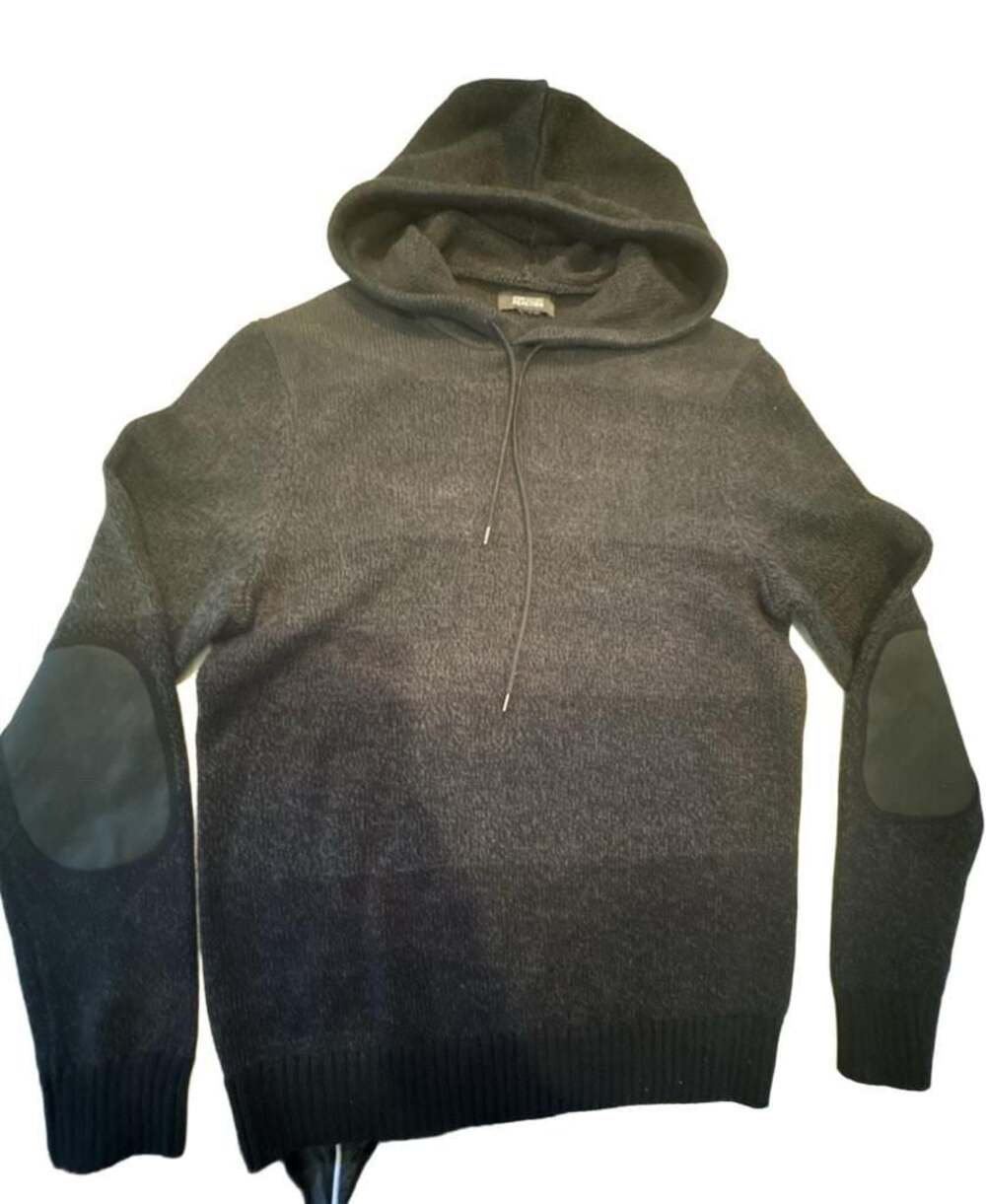 Kenneth Cole Reaction Men's Dark Gray Knit Hoodie with Elbow Patches